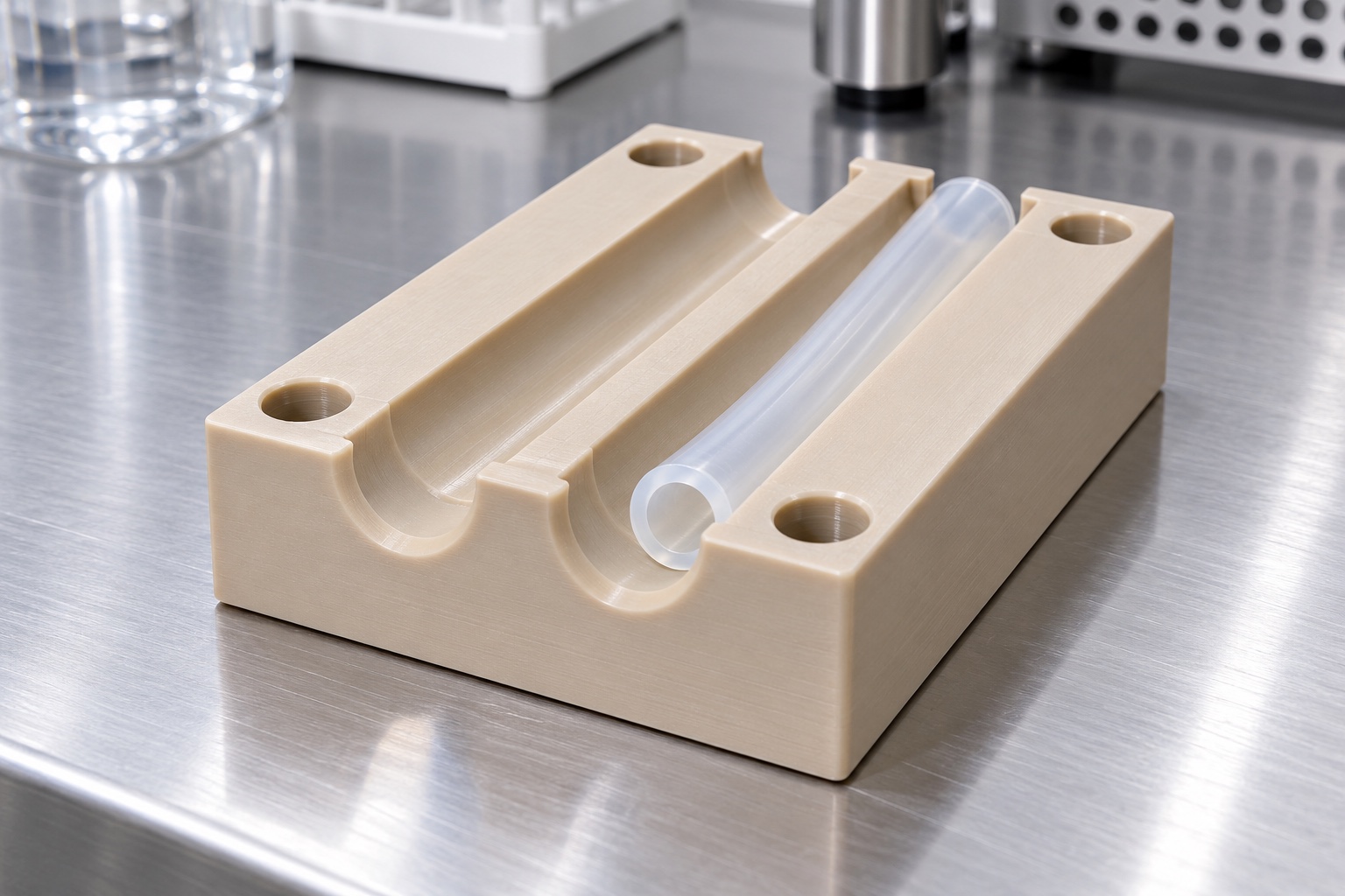 PEEK-Schlauchführungsblock für Quetschventile: CNC-Fertigungsbeispiel