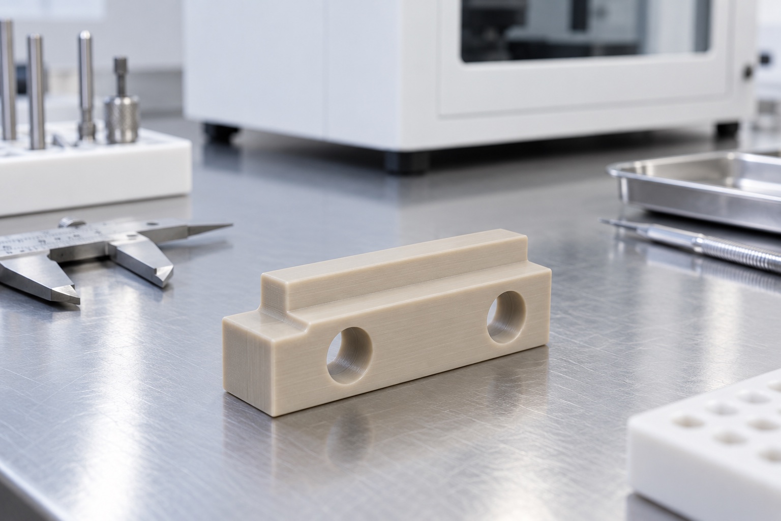 PEEK-Abstandsblock für medizinische Instrumente: repräsentatives CNC-Fertigungsbeispiel