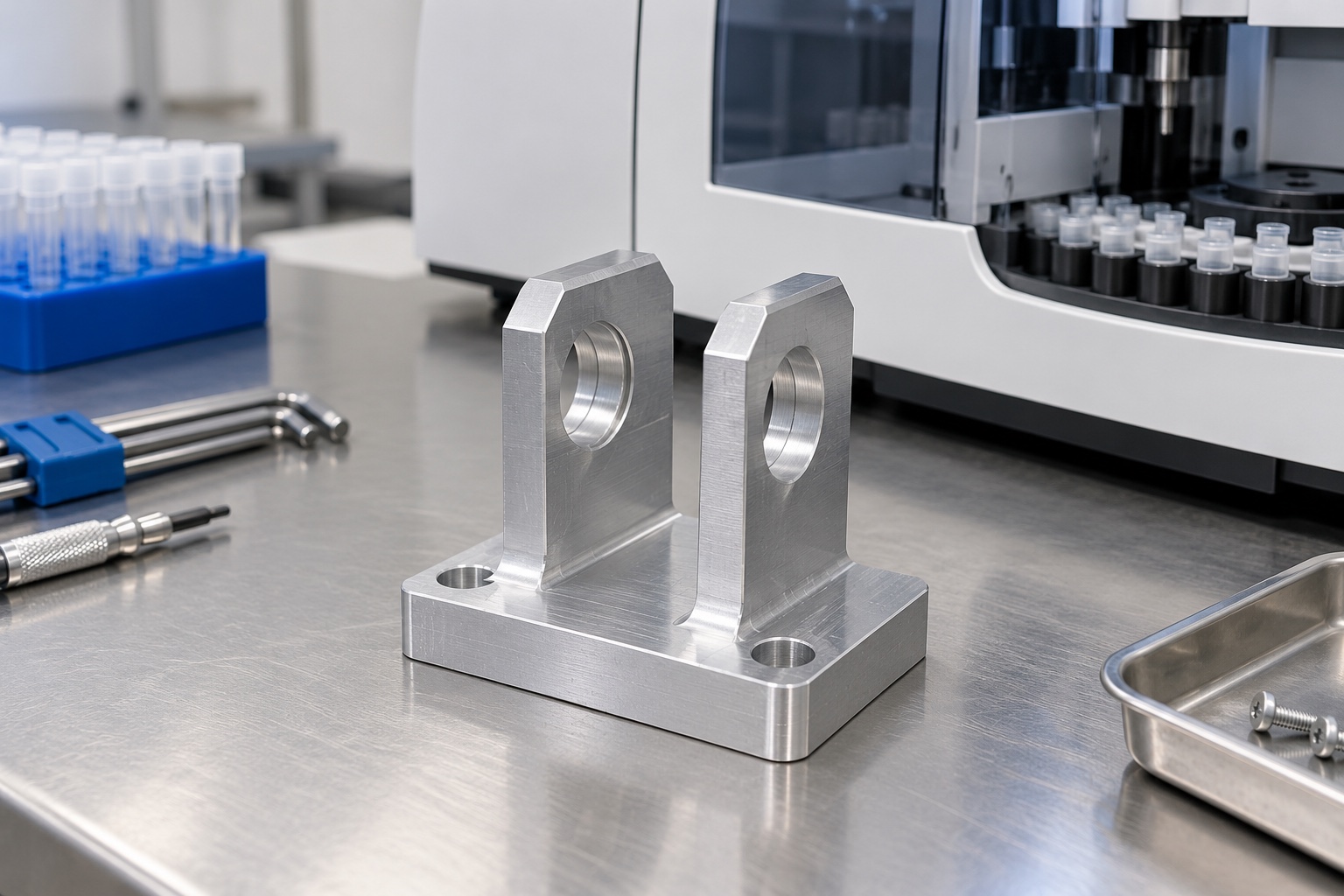 6061-Aluminium-Stützgabel für Analysegeräte: repräsentatives CNC-Fertigungsbeispiel