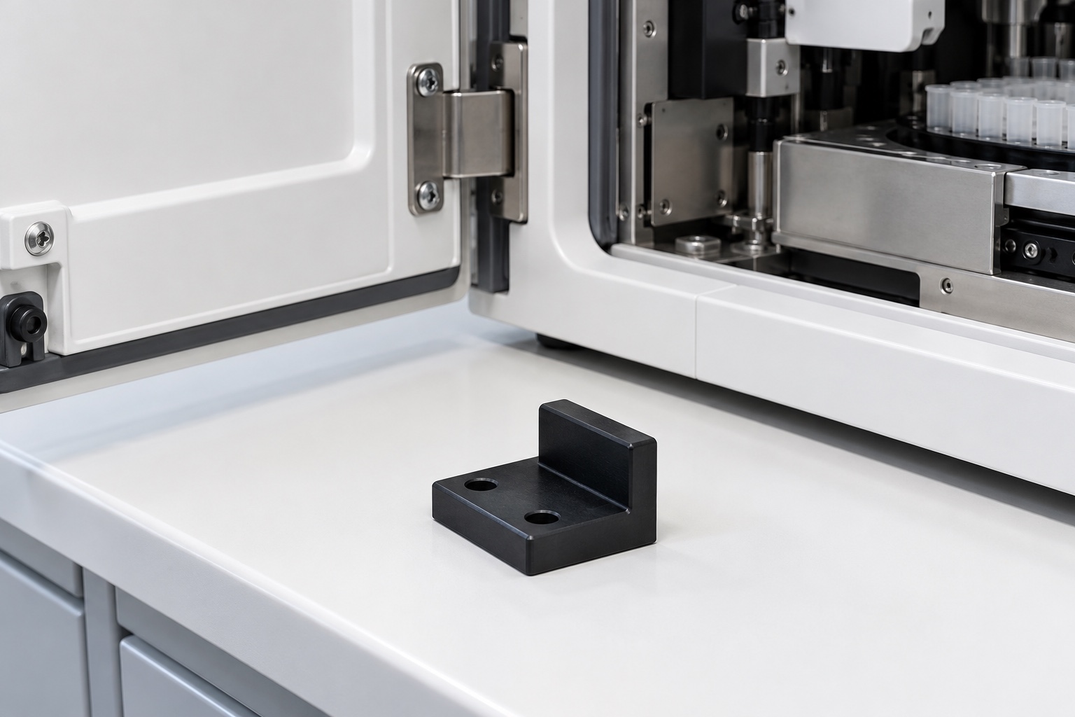 POM-Servicetür-Anschlagblock für Medizingeräte: repräsentatives CNC-Fertigungsbeispiel