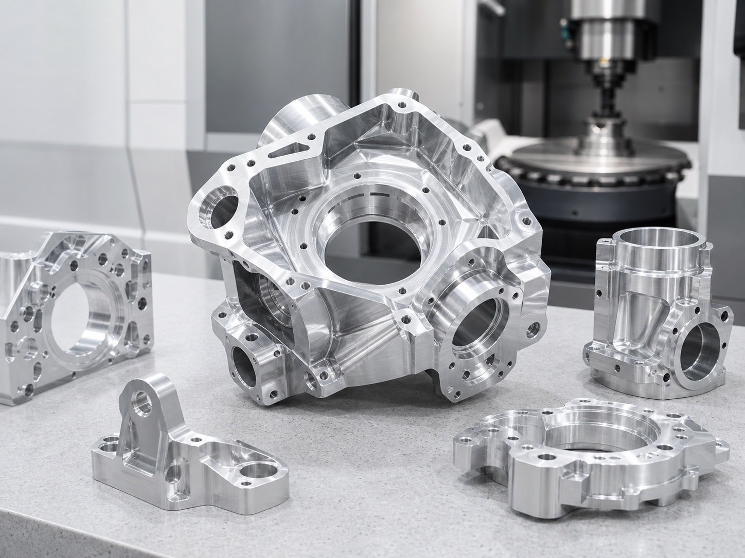 Componente complejo de aluminio mecanizado CNC de 5 ejes con agujeros angulados y varias caras