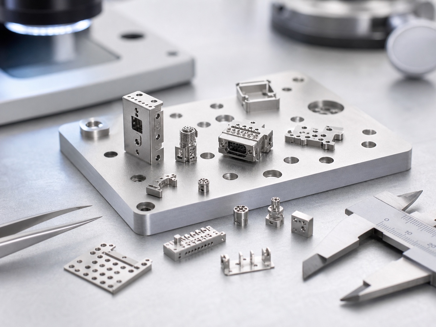 Componentes pequeños micromecanizados CNC con microagujeros y ranuras finas