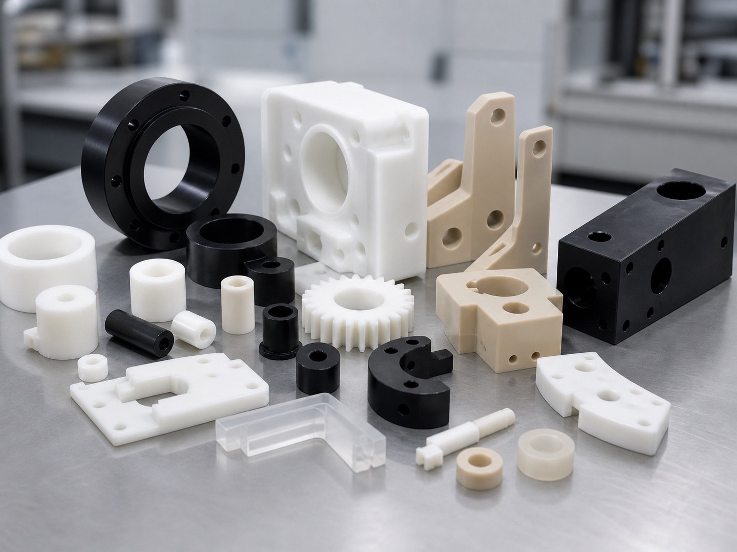Piezas de plástico técnico mecanizadas CNC, incluidos componentes de POM, nylon, PTFE y PEEK