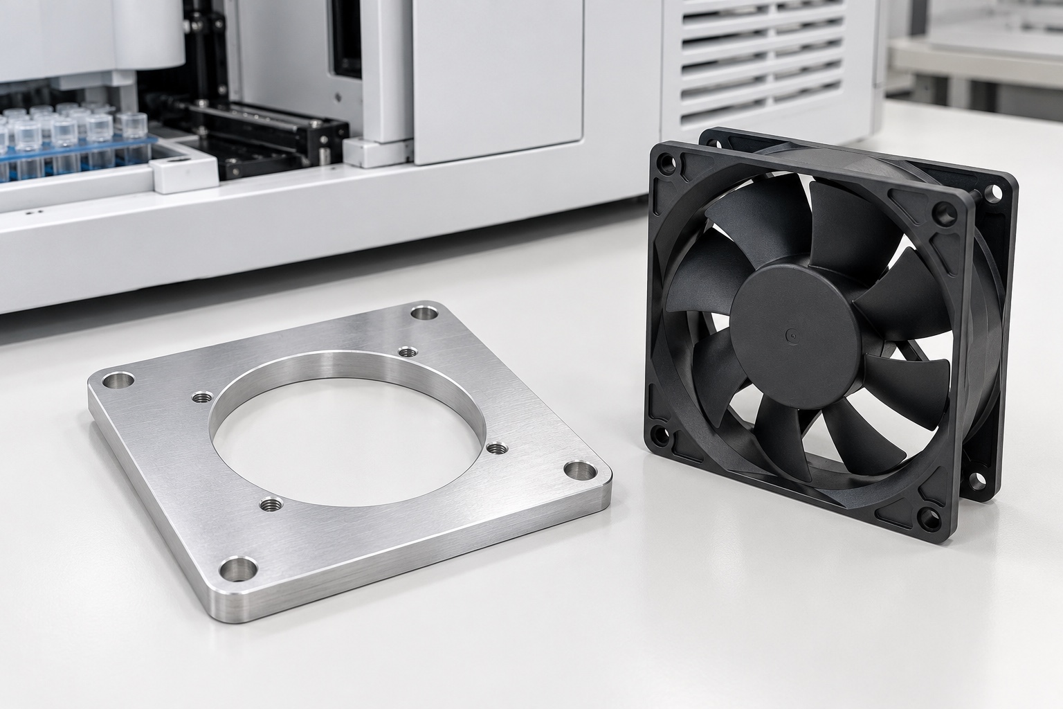 Placa adaptadora de ventilador de aluminio 6061 para equipos médicos: ejemplo representativo CNC