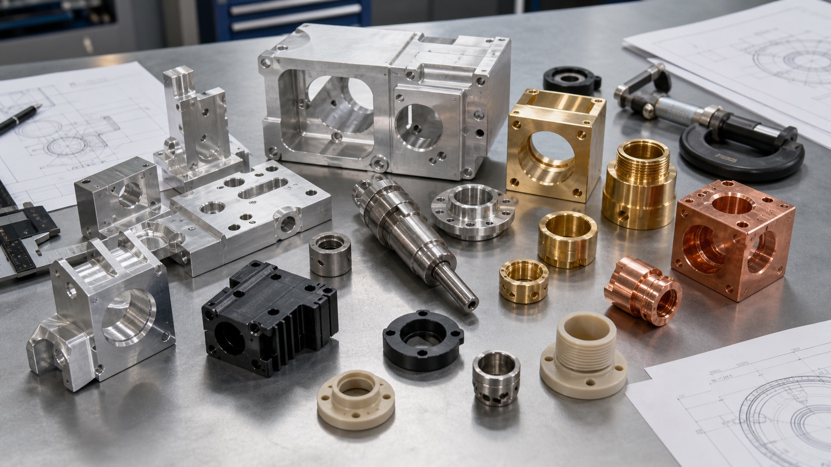 Small batch custom CNC machined parts made from metals and engineering plastics