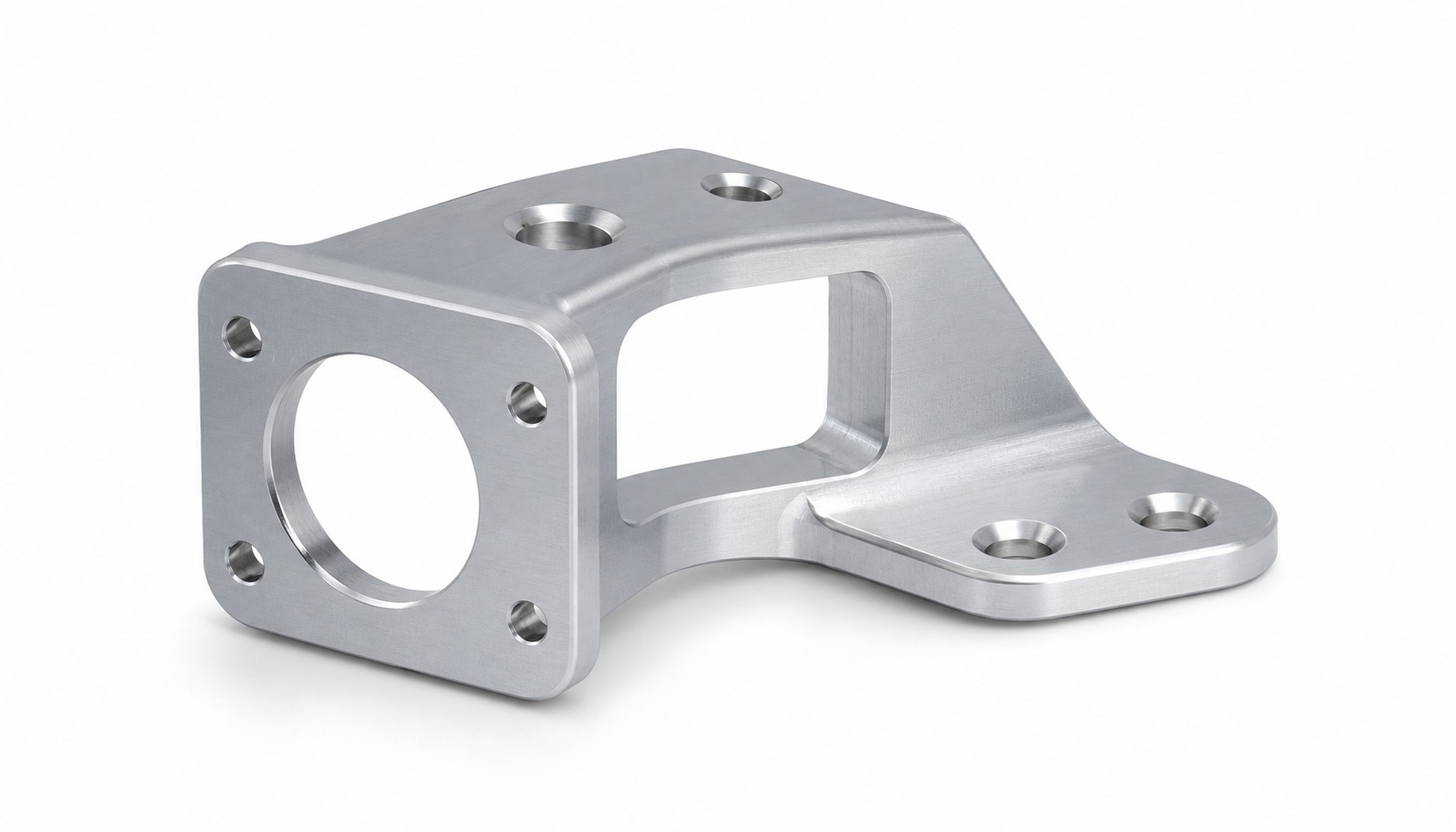 Finished robot precision bracket with controlled chamfers and deburred edges