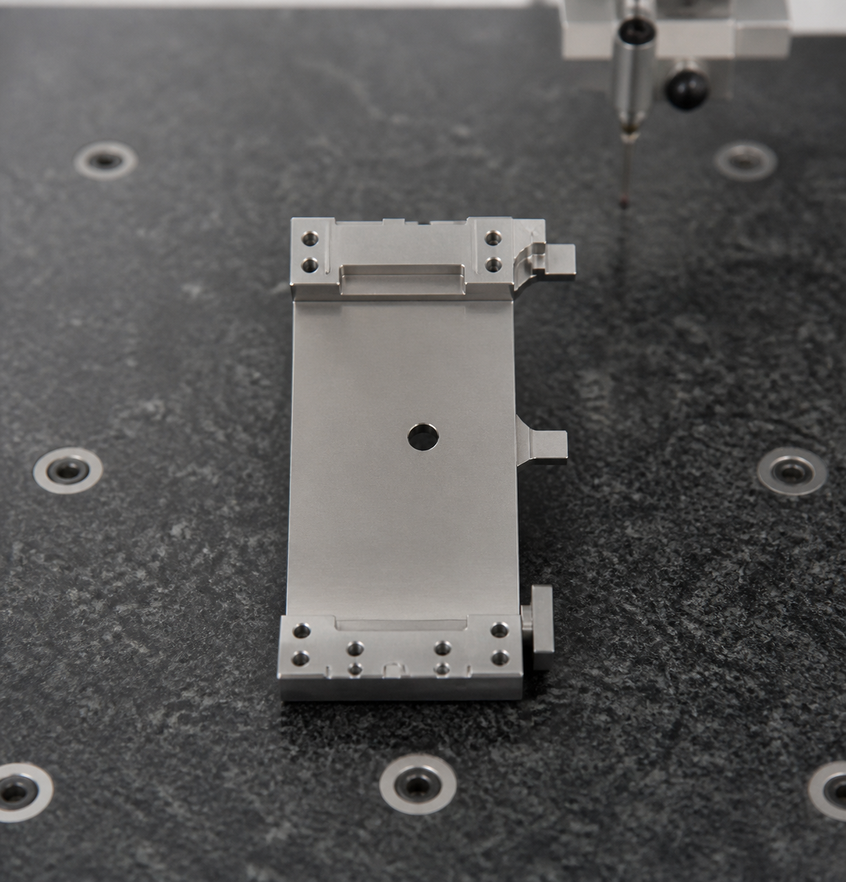 Top view of the alignment frame on a CMM inspection table