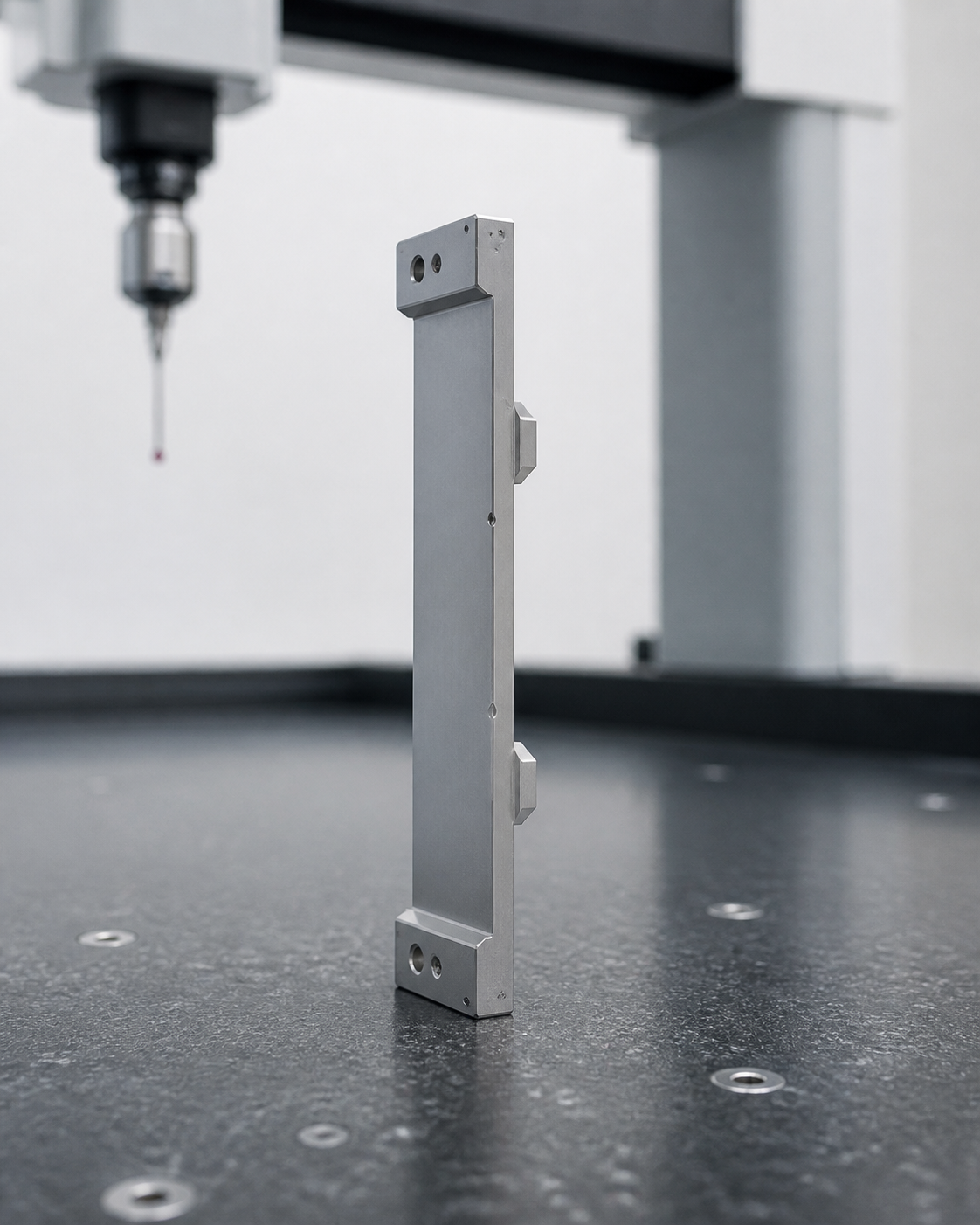 Side view showing the thin plate and stepped mounting geometry