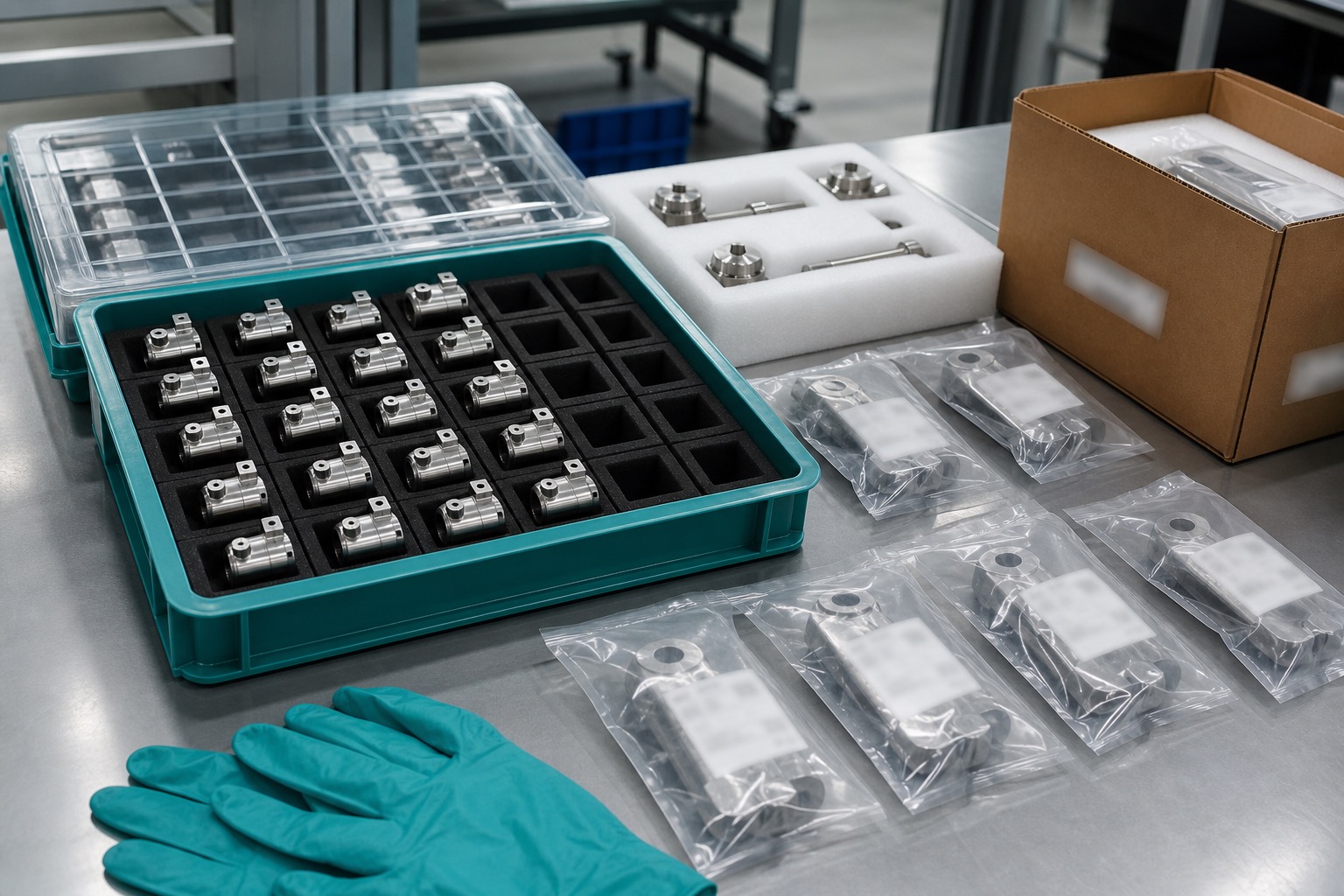 Embalaje limpio de piezas mecanizadas medicas