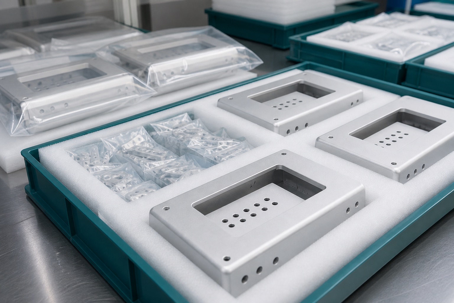 Saubere Verpackung CNC-gefertigter Gehaeuse fuer Medizingeraete