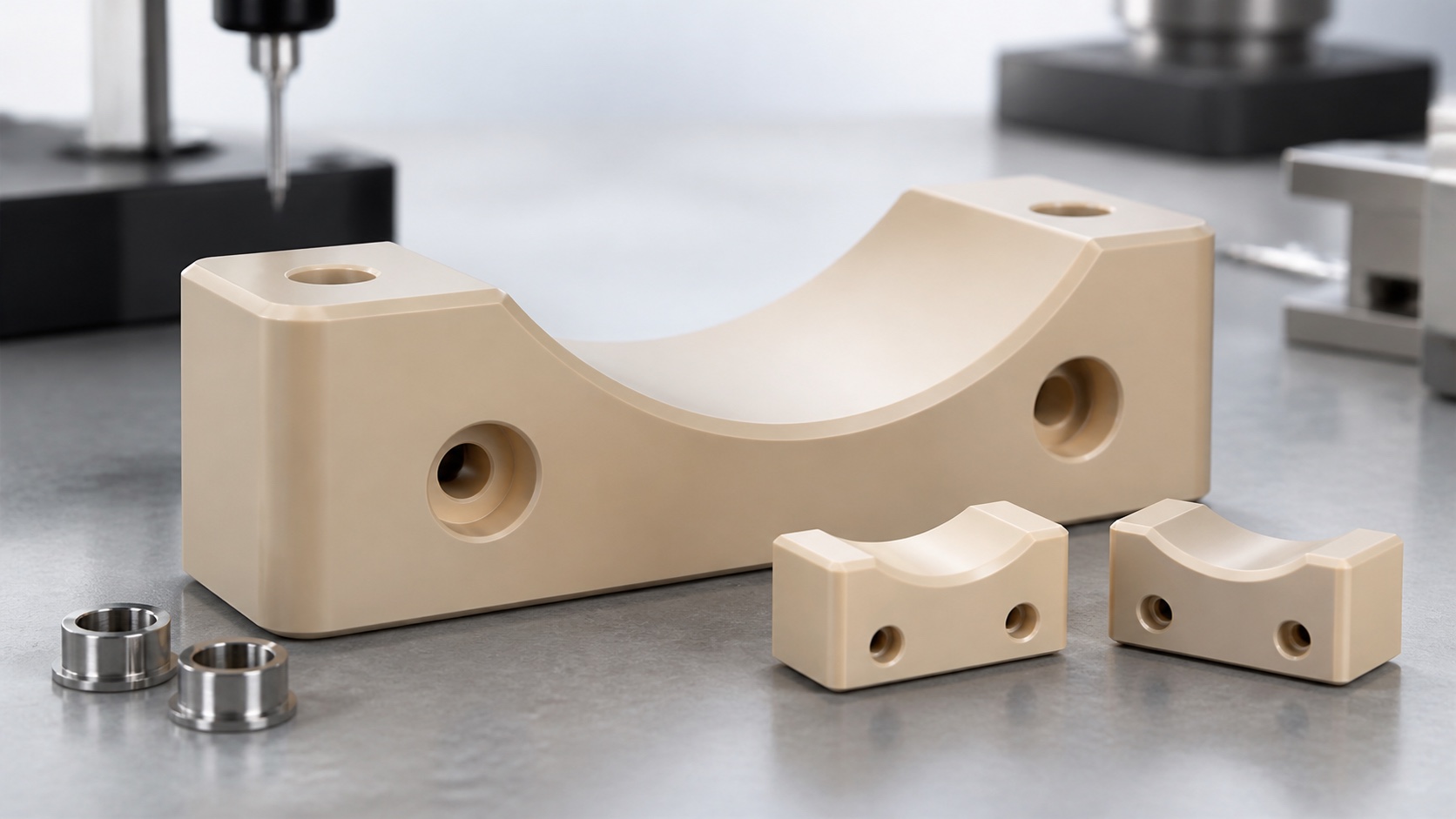Bloque de posicionamiento de paciente en PEEK mecanizado CNC para fijaciones de imagen médica