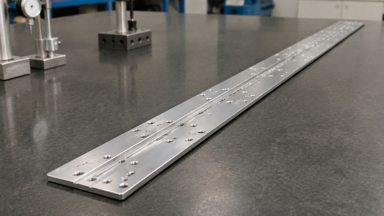 Revision tecnica de mecanizado CNC: Machining Plan for a Long Aluminum Slide-Rail Mounting Plate in Custom Automation