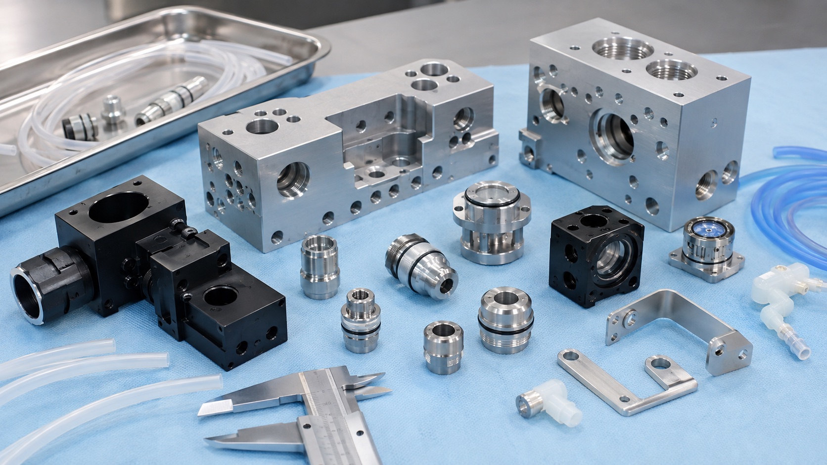 CNC Machining Medical Respiratory Equipment Parts: Ventilator Gas Manifolds, Valve Seats and Flow Sensor Housings