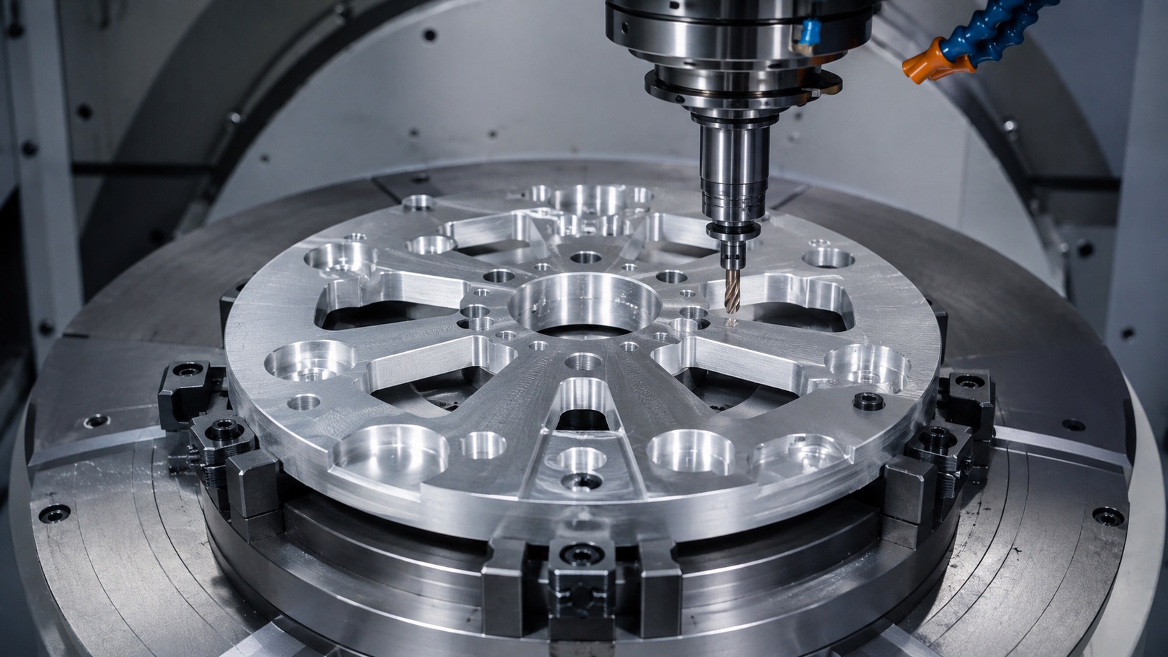 Five-axis machining of a 7075 aluminum centrifuge rotor adapter plate