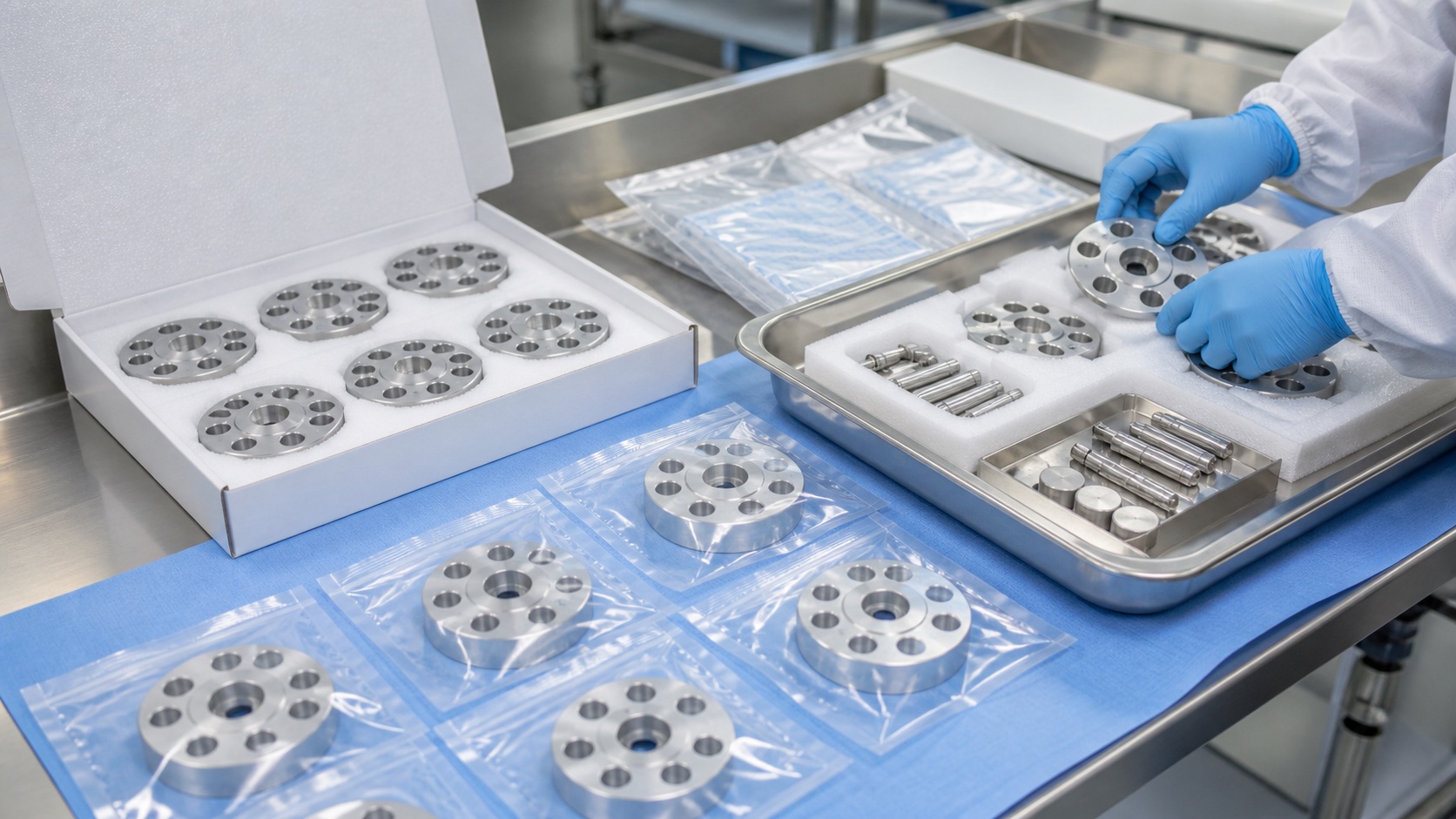Sauber verpackte Adapterplatten fuer die Montage
