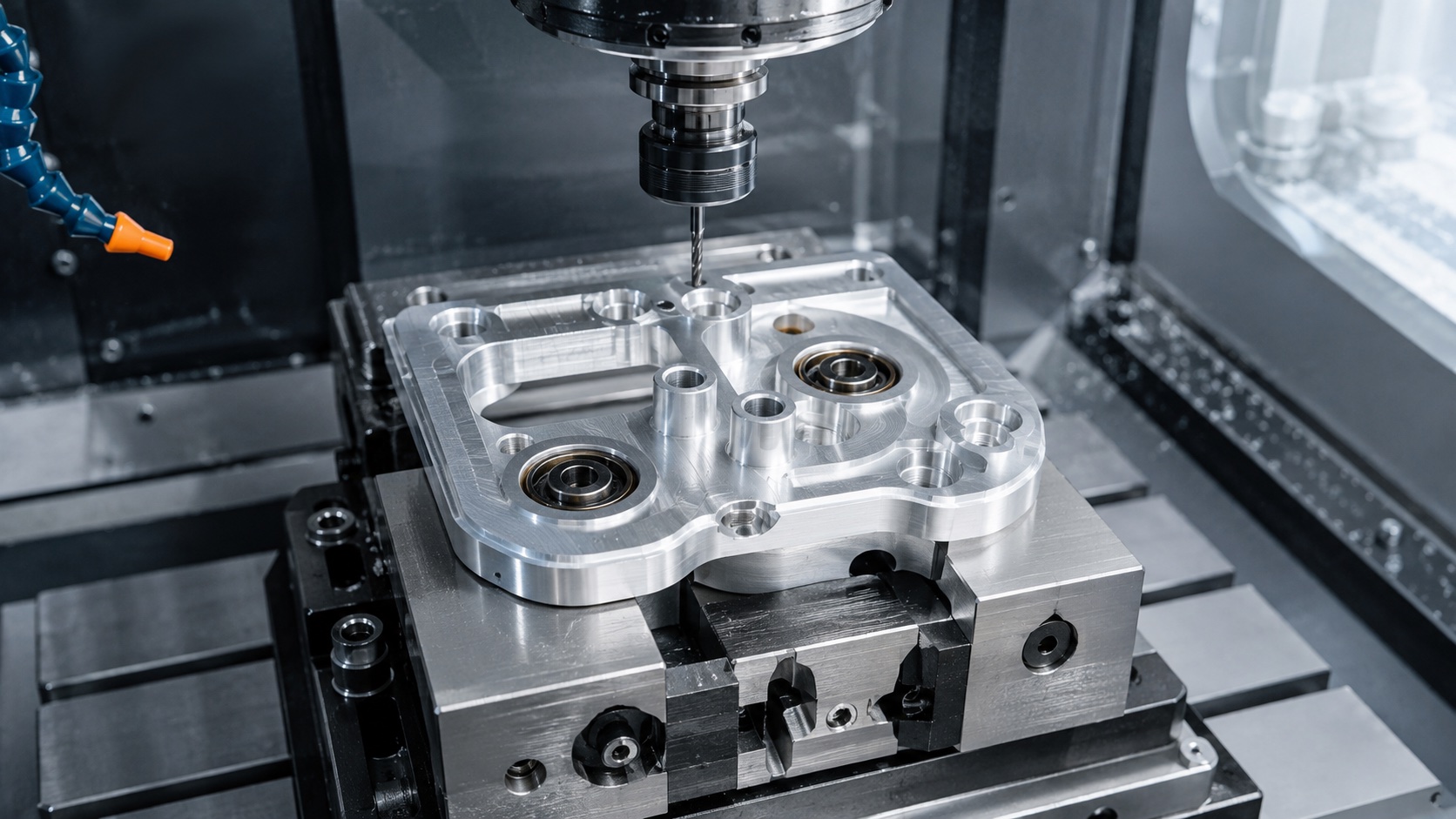 Machining bearing pockets and alignment holes on a 6061 aluminum roller carrier