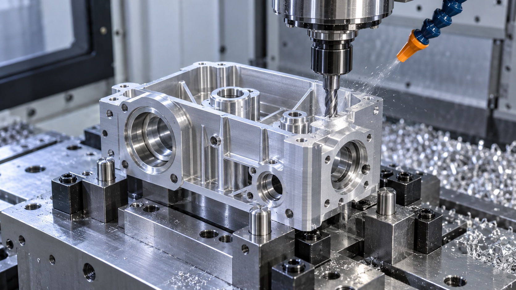 CNC-Finish von Lagersitzen, Motorflaeche und Taschen