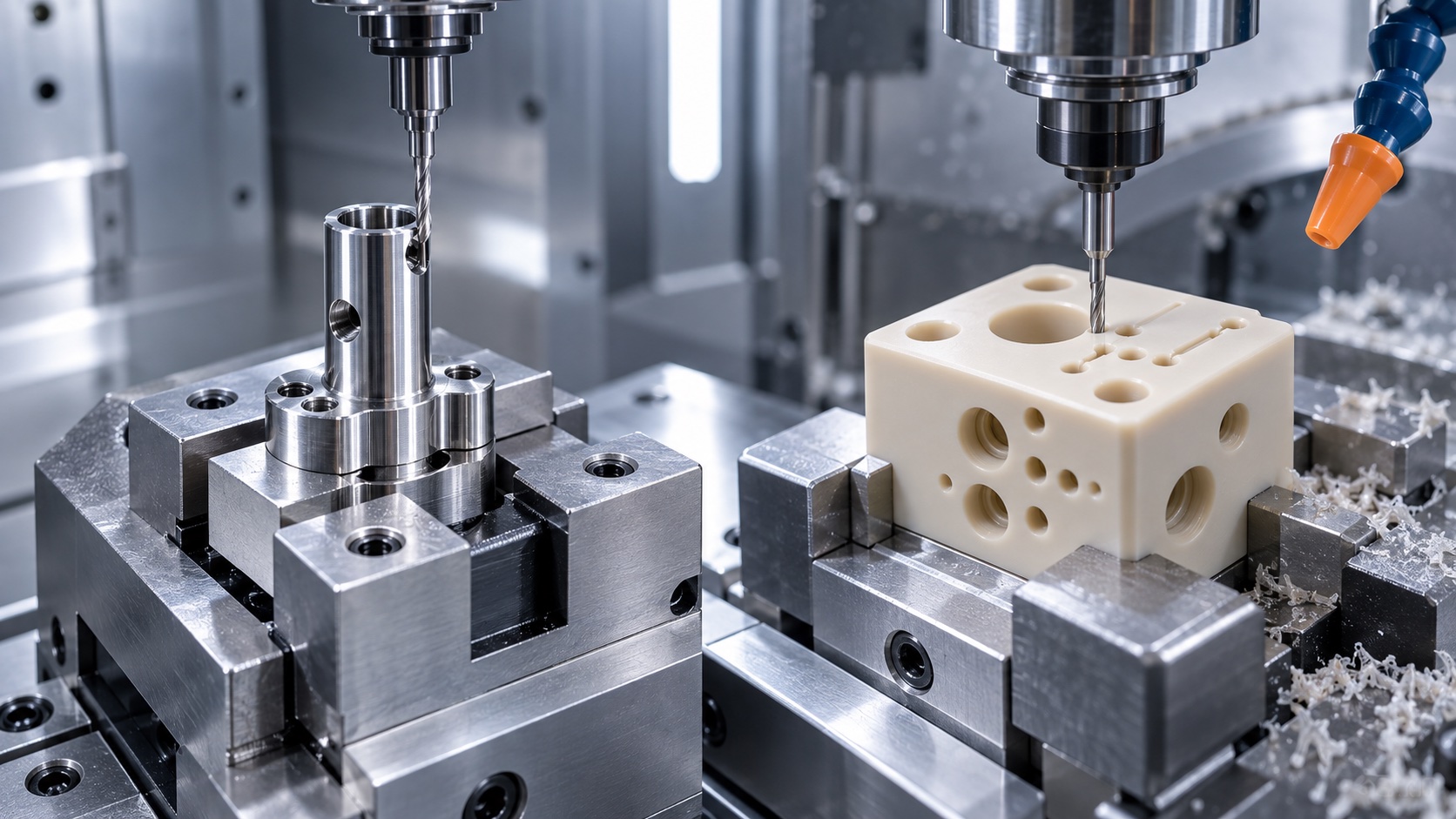 Mecanizado de soporte de sonda 316L y bloque PEEK