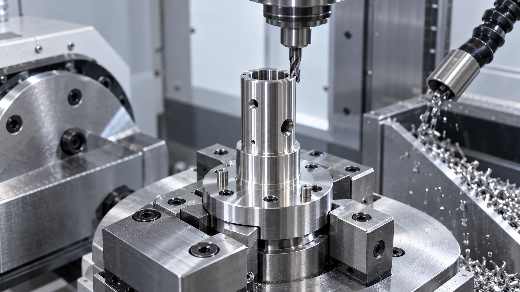 CNC-Finish von Bohrung, Querbohrungen und Flansch