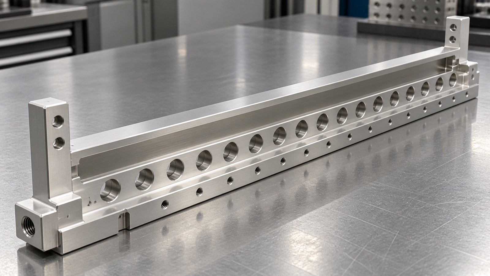 Revision de mecanizado CNC para un bastidor largo de montaje en automatizacion