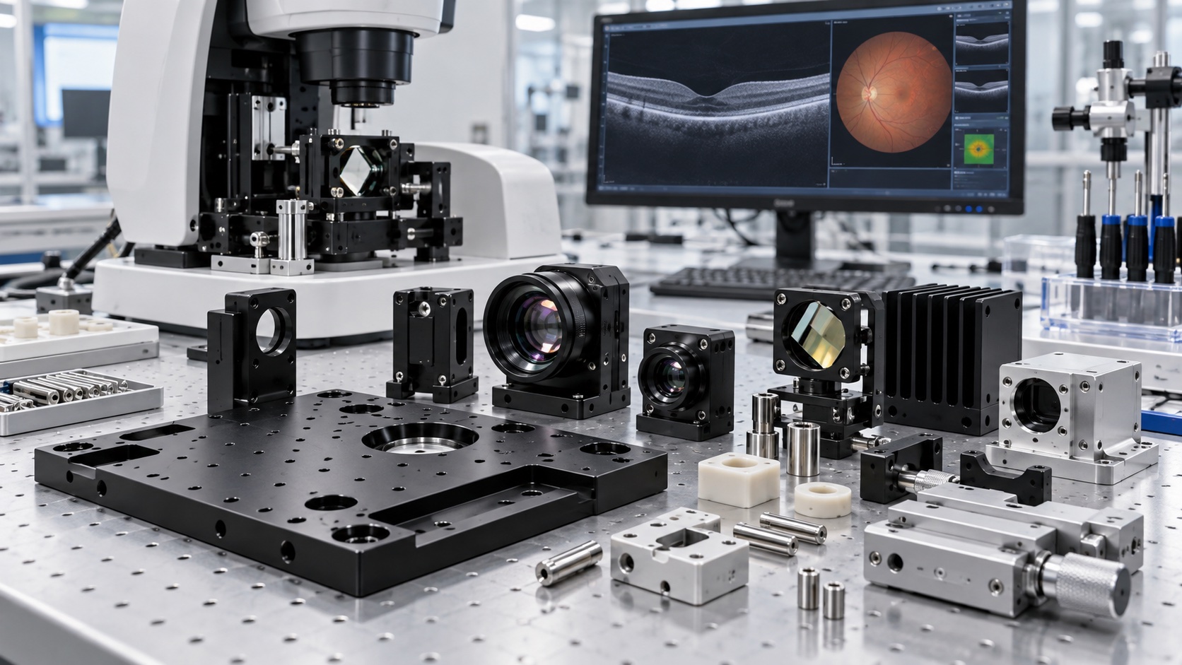 CNC Machining Ophthalmic OCT Components: Optical Base Plates, Lens Holders and Mirror Mounts