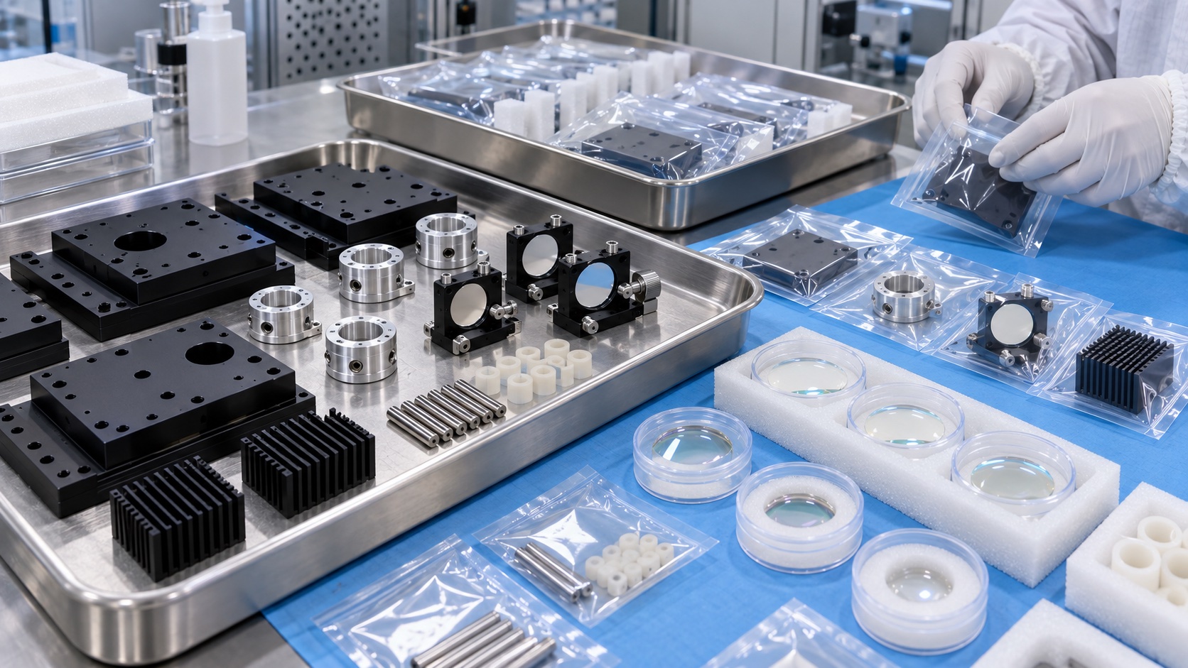Clean packaging for ophthalmic OCT machined components