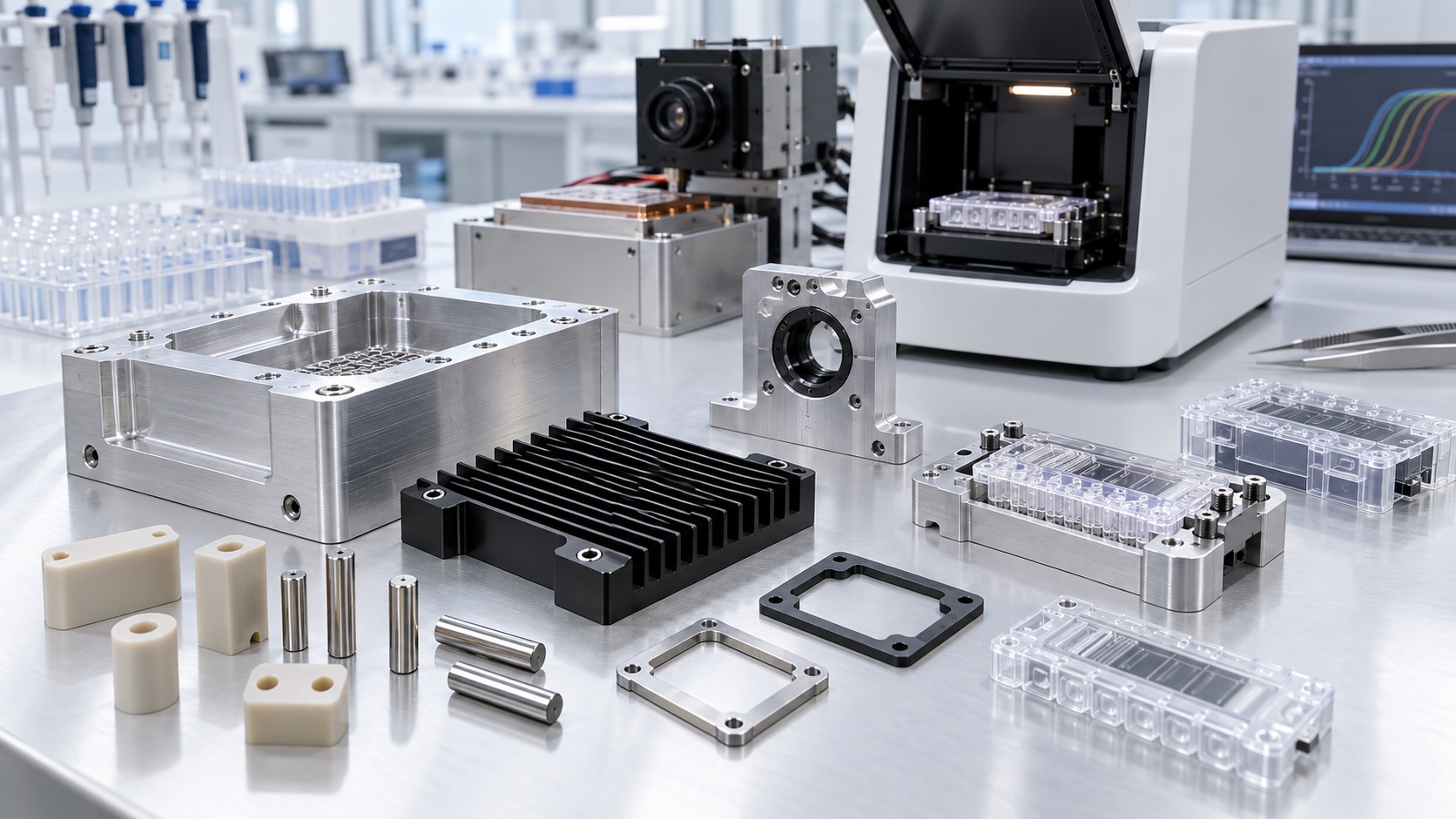CNC Machining POCT PCR Analyzer Components: Thermal Block Carriers, Cartridge Nests and Optical Detector Brackets