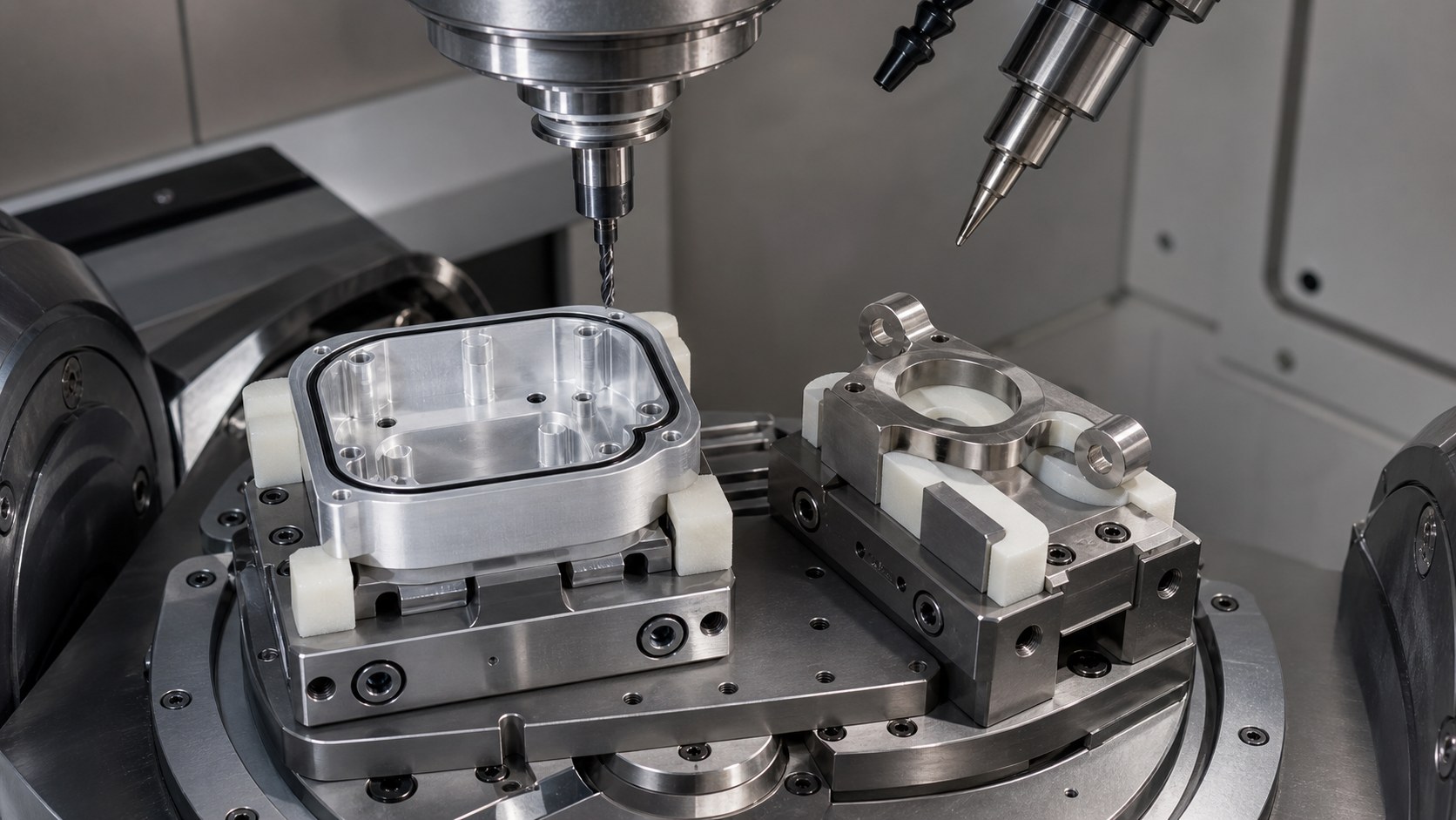 Five-axis fixturing for thin-wall housing and sensor features