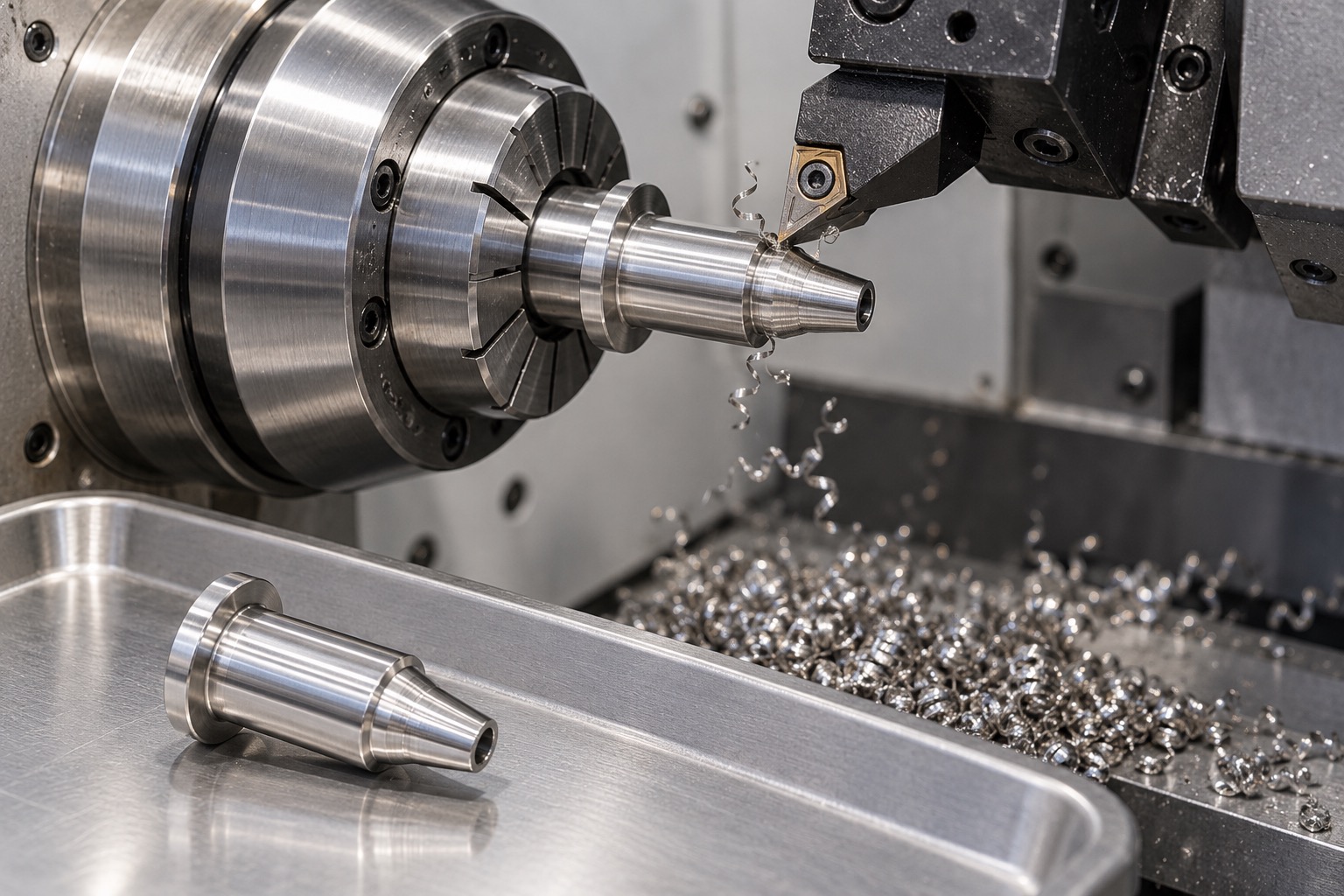 Torneado CNC ilustrativo de brida, taladro y asiento