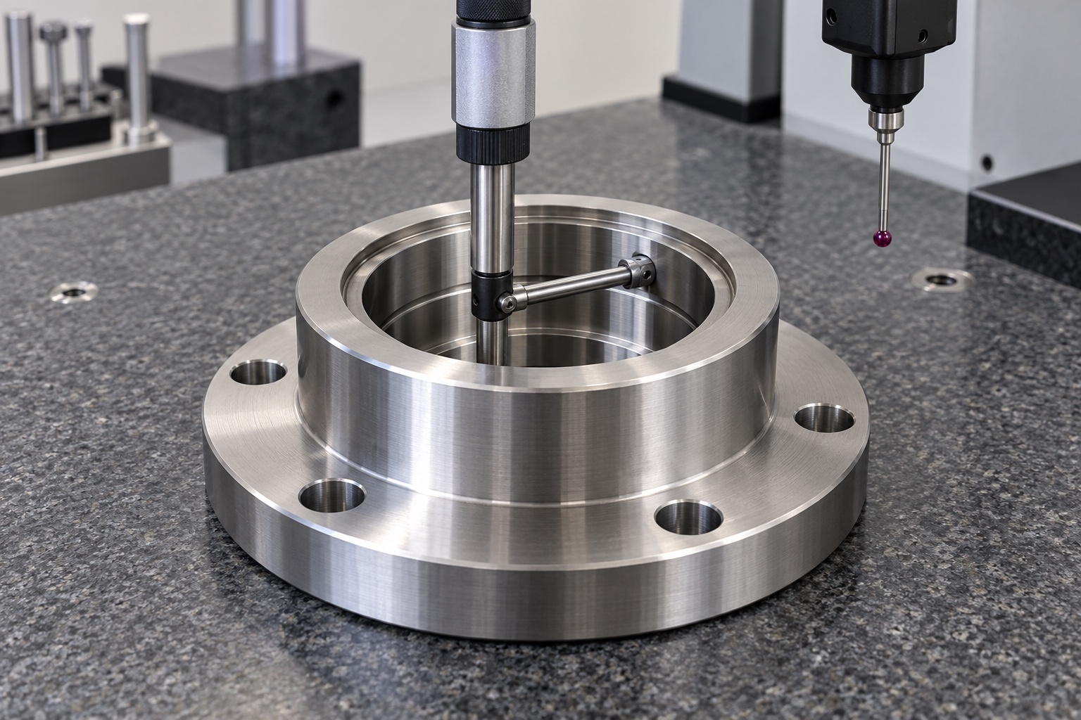 Montaje de inspección ilustrativo; sin resultado medido: Portarrodamientos 316L para posicionamiento de laboratorio: ejemplo CNC