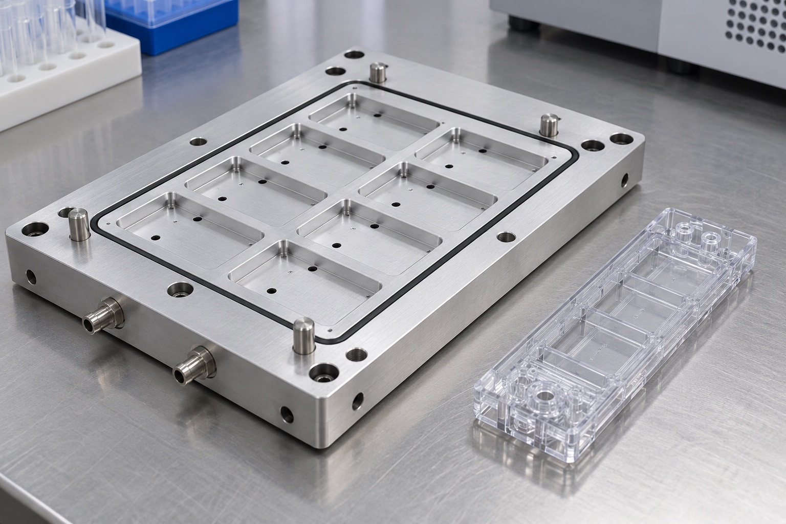 Concepto ilustrativo del componente: Placa de vacío de aluminio 6061 para cartuchos: ejemplo de fabricación CNC