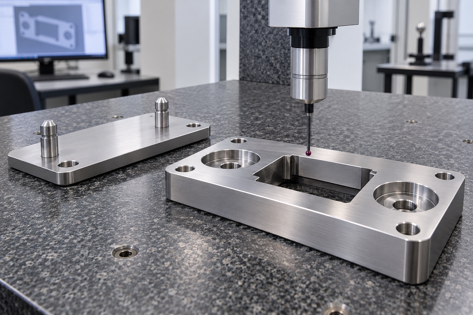 Illustrative inspection setup; no measured result: 316L Medical Equipment Docking Receiver: Representative CNC Manufacturing Example