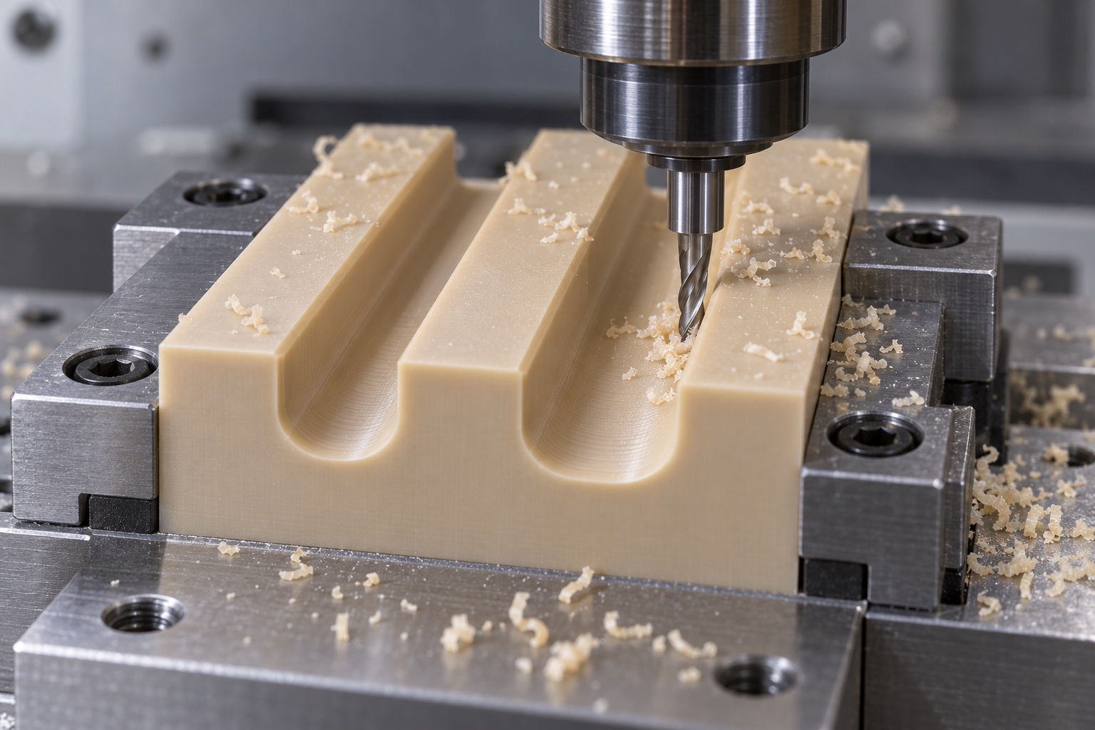 Illustrative CNC manufacturing: PEEK Pinch-Valve Tube Guide Block: Representative CNC Manufacturing Example