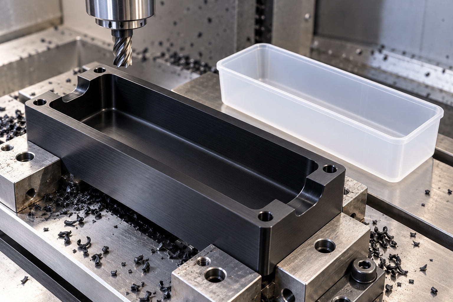 Illustrative CNC manufacturing: Black POM Reagent Reservoir Holder: Representative CNC Manufacturing Example