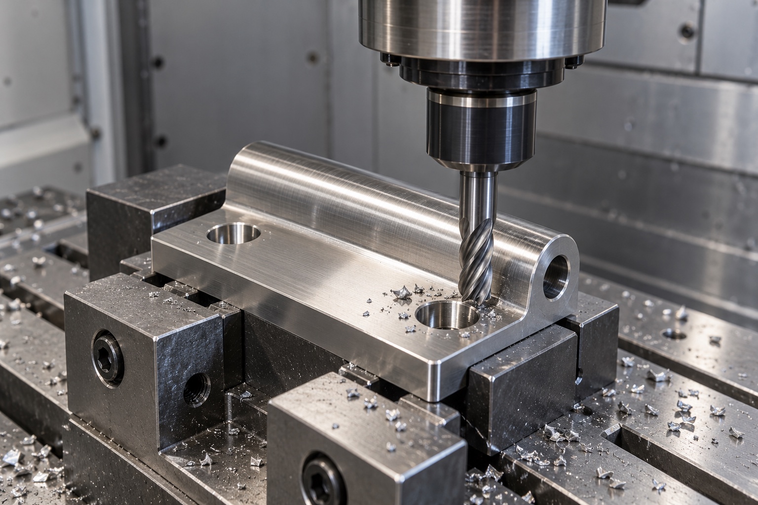Illustrative CNC manufacturing: Medical Equipment Service-Door Hinge Blocks: Pin Bores, Alignment and CNC Inspection