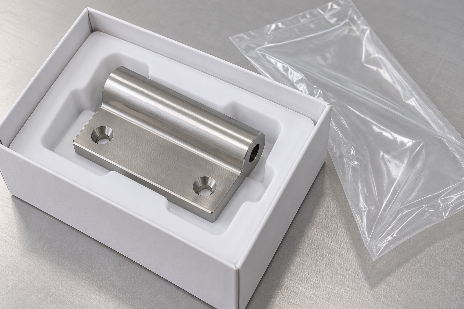 Illustrative protective packaging; not sterile delivery: Medical Equipment Service-Door Hinge Blocks: Pin Bores, Alignment and CNC Inspection