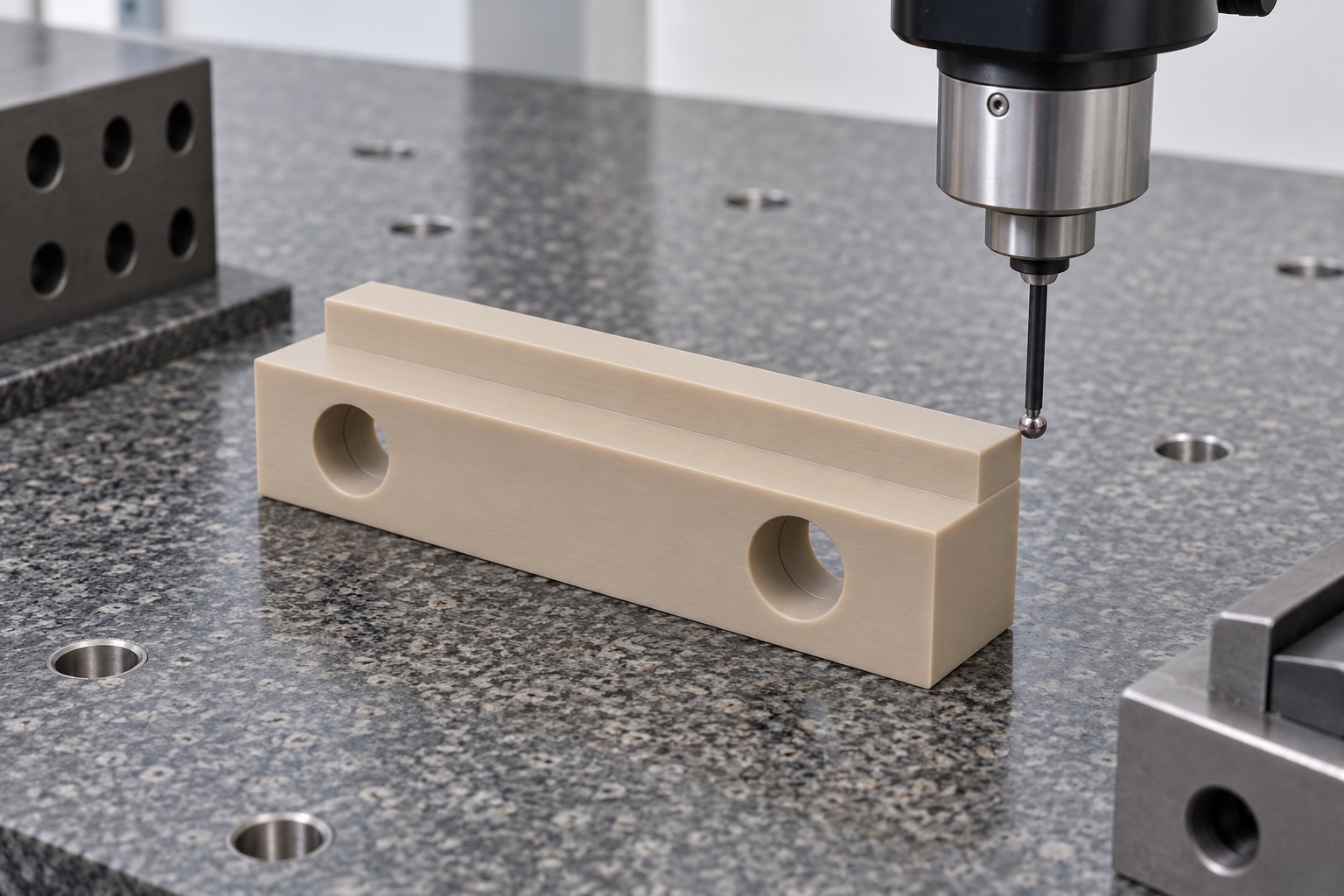 Illustrative inspection setup; no measured result: PEEK Spacers for Medical Instruments: Stack Heights, Screw Clearances and CNC Inspection