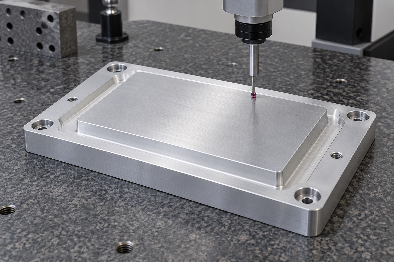 Illustrative inspection setup; no measured result: Medical Equipment Heat-Sink Bases: Contact Faces, Mounting Features and CNC Inspection
