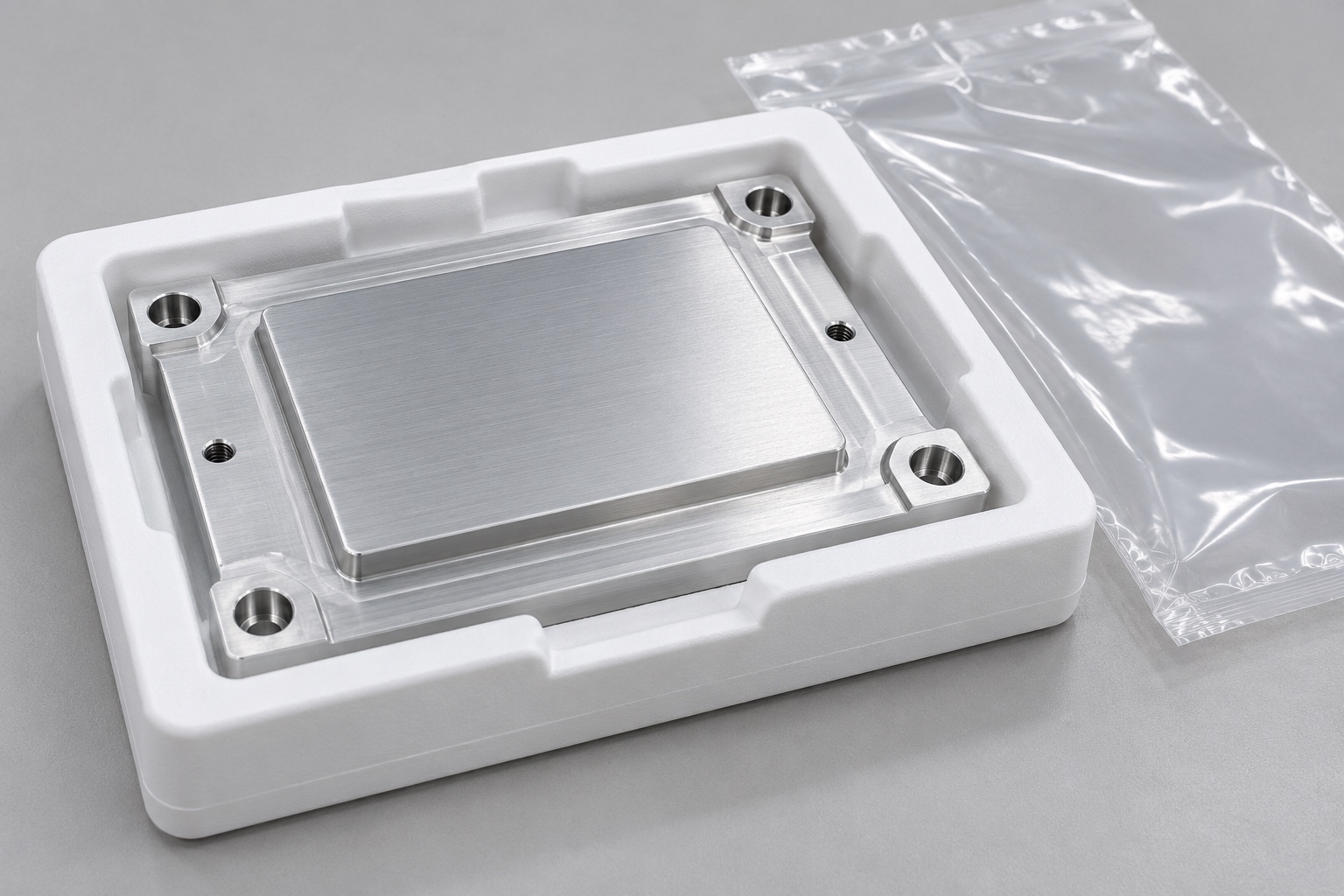 Illustrative protective packaging; not sterile delivery: Medical Equipment Heat-Sink Bases: Contact Faces, Mounting Features and CNC Inspection