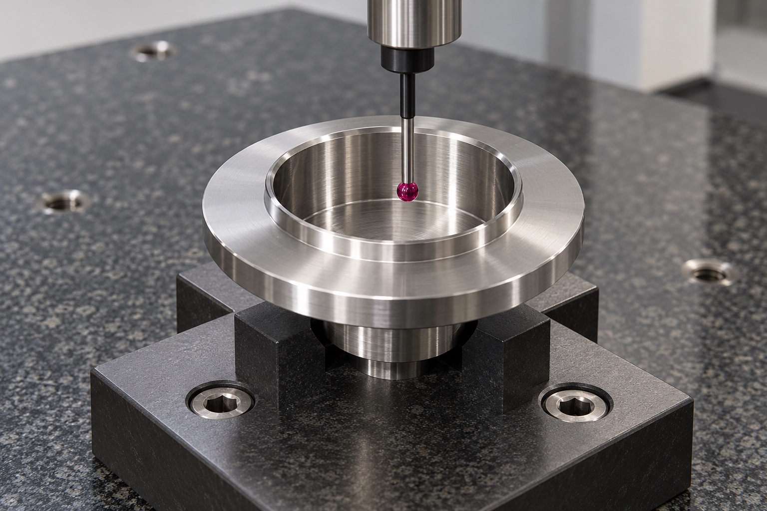 Illustrative inspection setup; no measured result: 316L Medical Instrument Spring Locating Cup: Representative CNC Turning Example