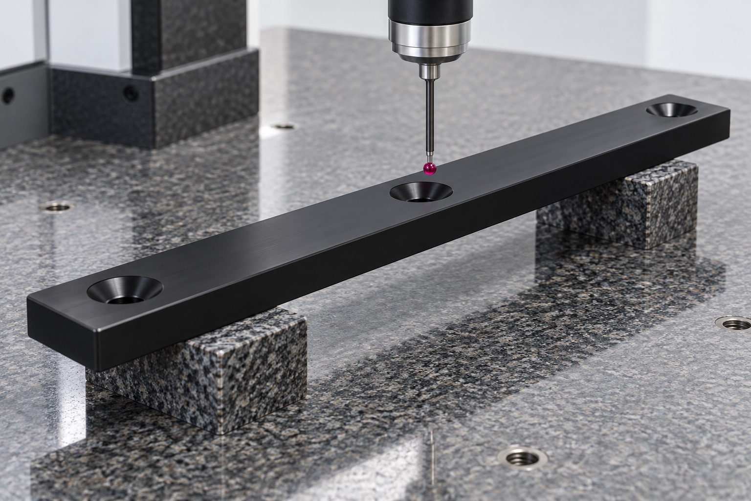 Illustrative inspection setup; no measured result: Black POM Medical Equipment Drawer Wear Strip: Representative CNC Manufacturing Example