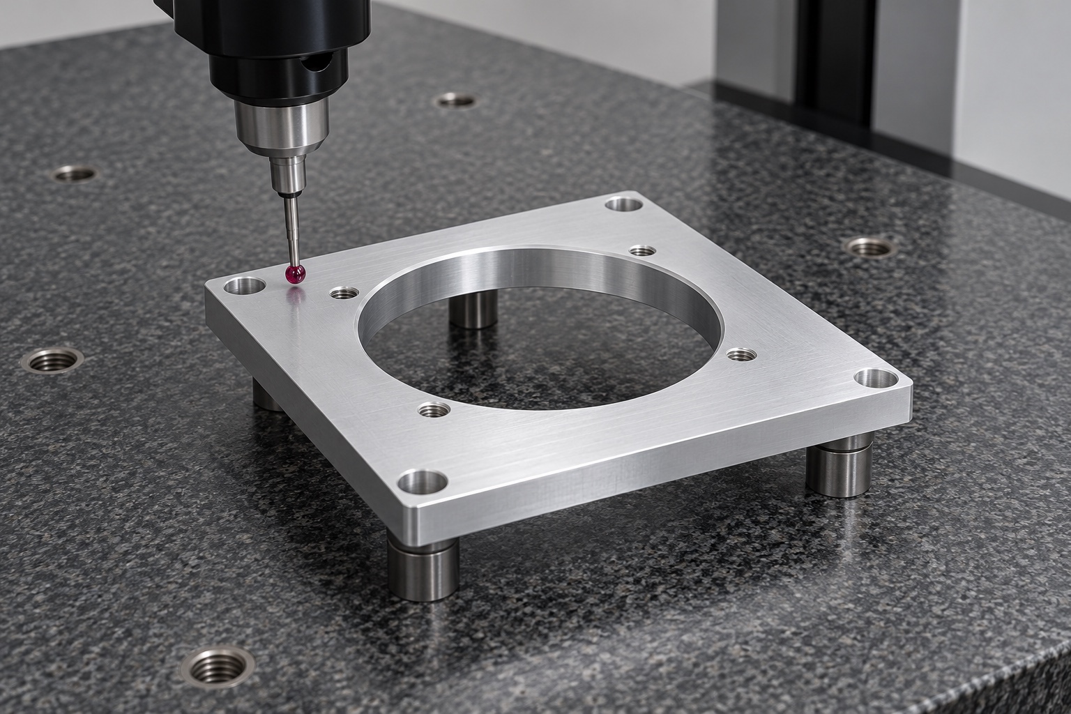 Montaje de inspección ilustrativo; sin resultado medido: Placa adaptadora de ventilador de aluminio 6061 para equipos médicos: ejemplo representativo CNC