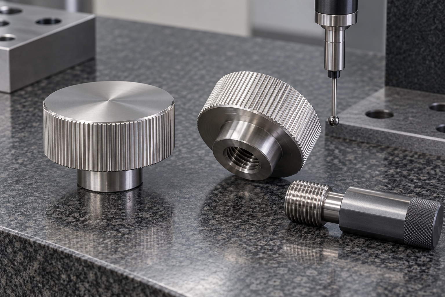 Illustrative inspection setup; no measured result: Medical Instrument Threaded Adjustment Knobs: Engagement, Contact Faces and CNC Inspection