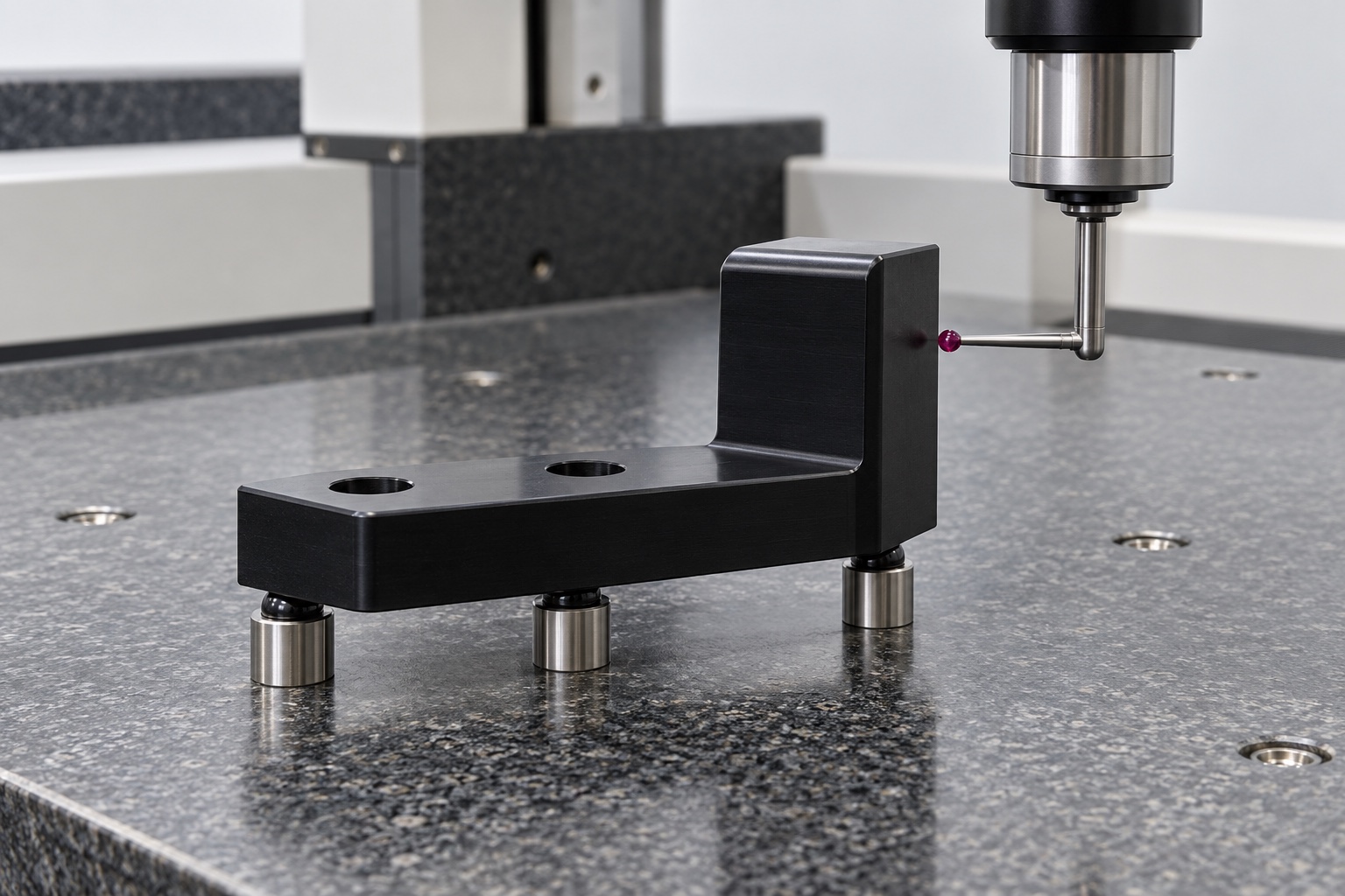 Illustrative inspection setup; no measured result: Medical Equipment Service-Door Stop Blocks: Contact Geometry, Polymer Machining and Inspection