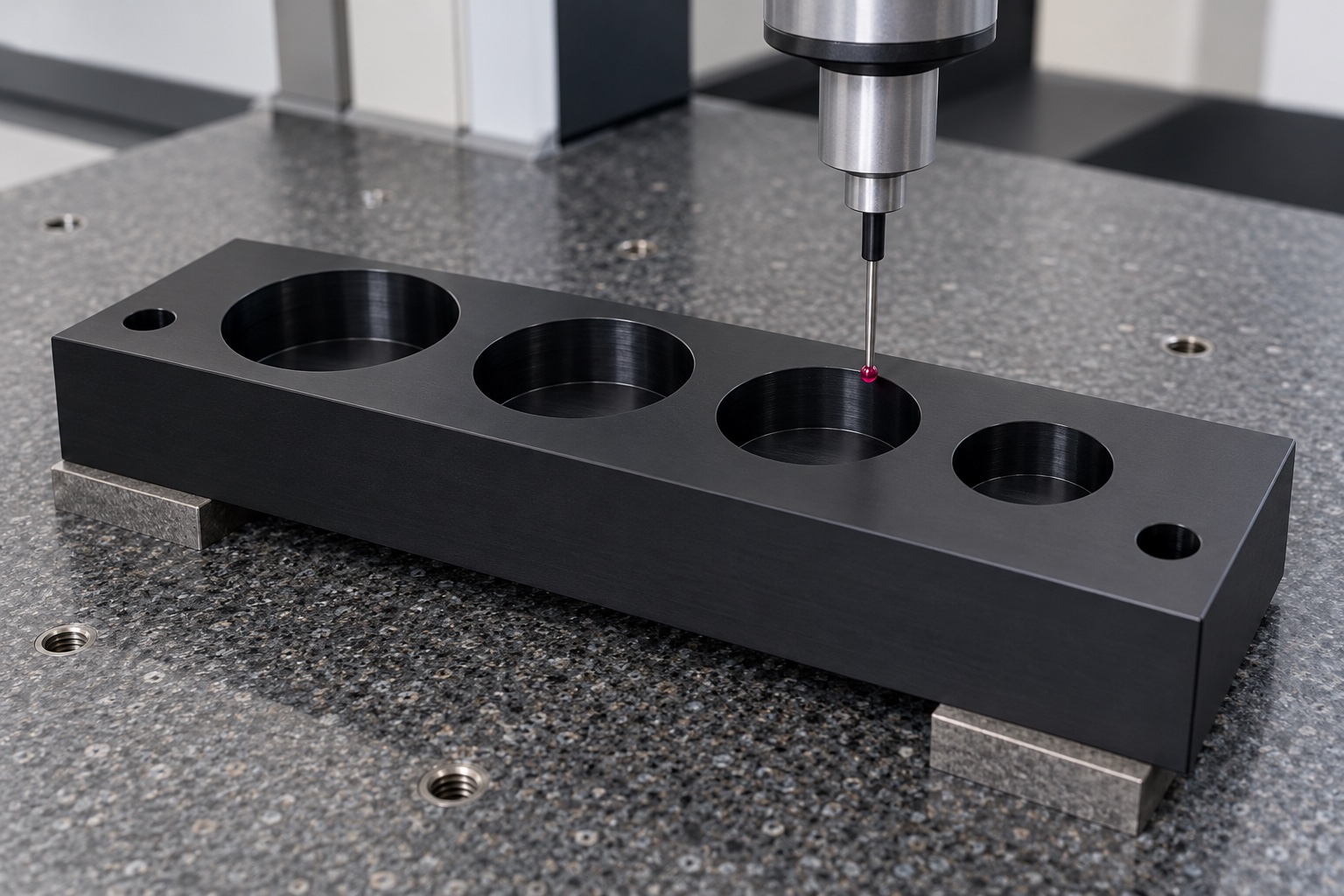 Illustrative inspection setup; no measured result: Medical Equipment Service-Tool Nesting Blocks: Pocket Access, Tool Identity and CNC Inspection