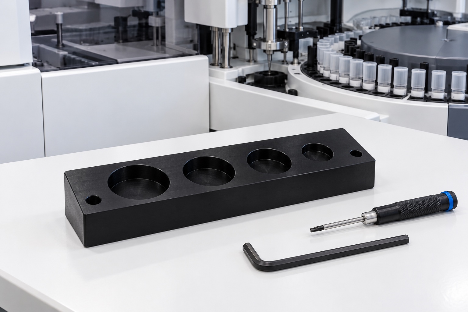 Medical Equipment Service-Tool Nesting Blocks: Pocket Access, Tool Identity and CNC Inspection