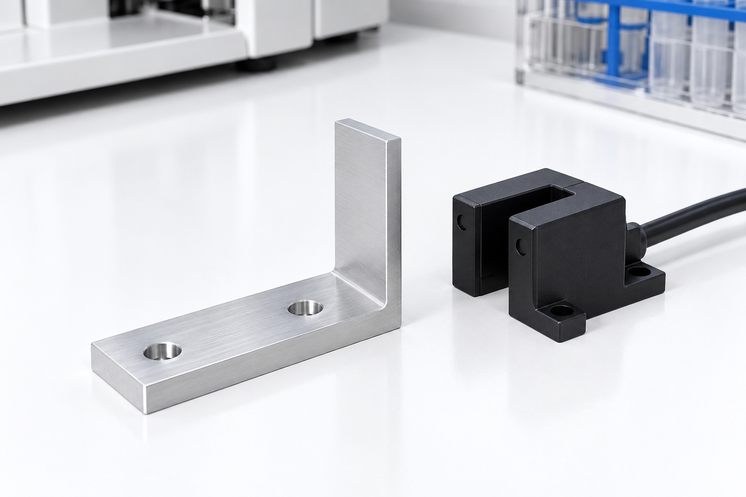 Illustrative component concept: Medical Analyzer Sensor Flags: Beam Crossing, Mounting References and CNC Inspection