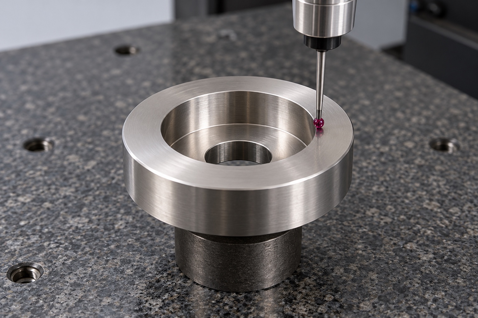 Illustrative inspection setup; no measured result: Medical Equipment Counterbored Mounting Washers: Seat Depth, Contact Faces and CNC Inspection
