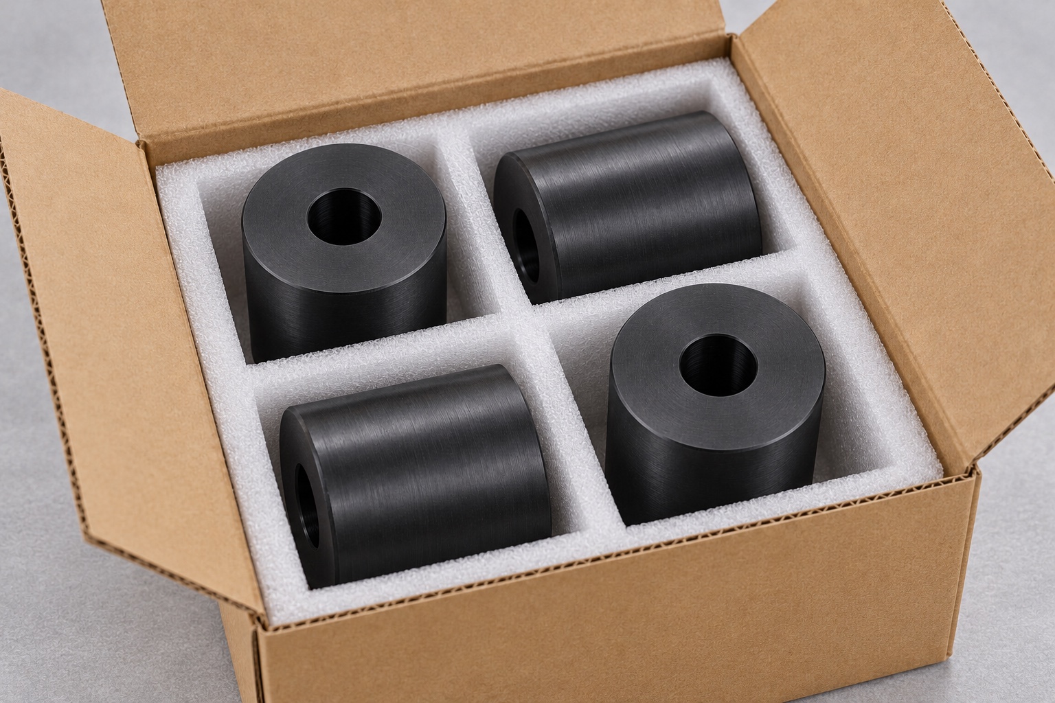 Illustrative protective packaging; not sterile delivery: Medical Laboratory Tray Support Rollers: Bore References, Running Surfaces and CNC Inspection