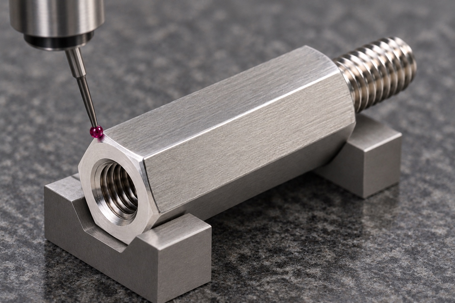 Illustrative inspection setup; no measured result: Threaded Standoffs for Medical Equipment: Stack Length, Blind Threads and CNC Inspection